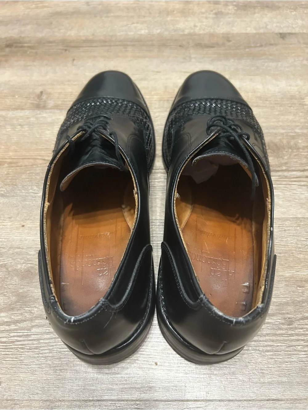 Allen Edmonds Lauderdale Men’s Size 9 D‎ Black Leather Woven Cap-Toe Derby Shoes
